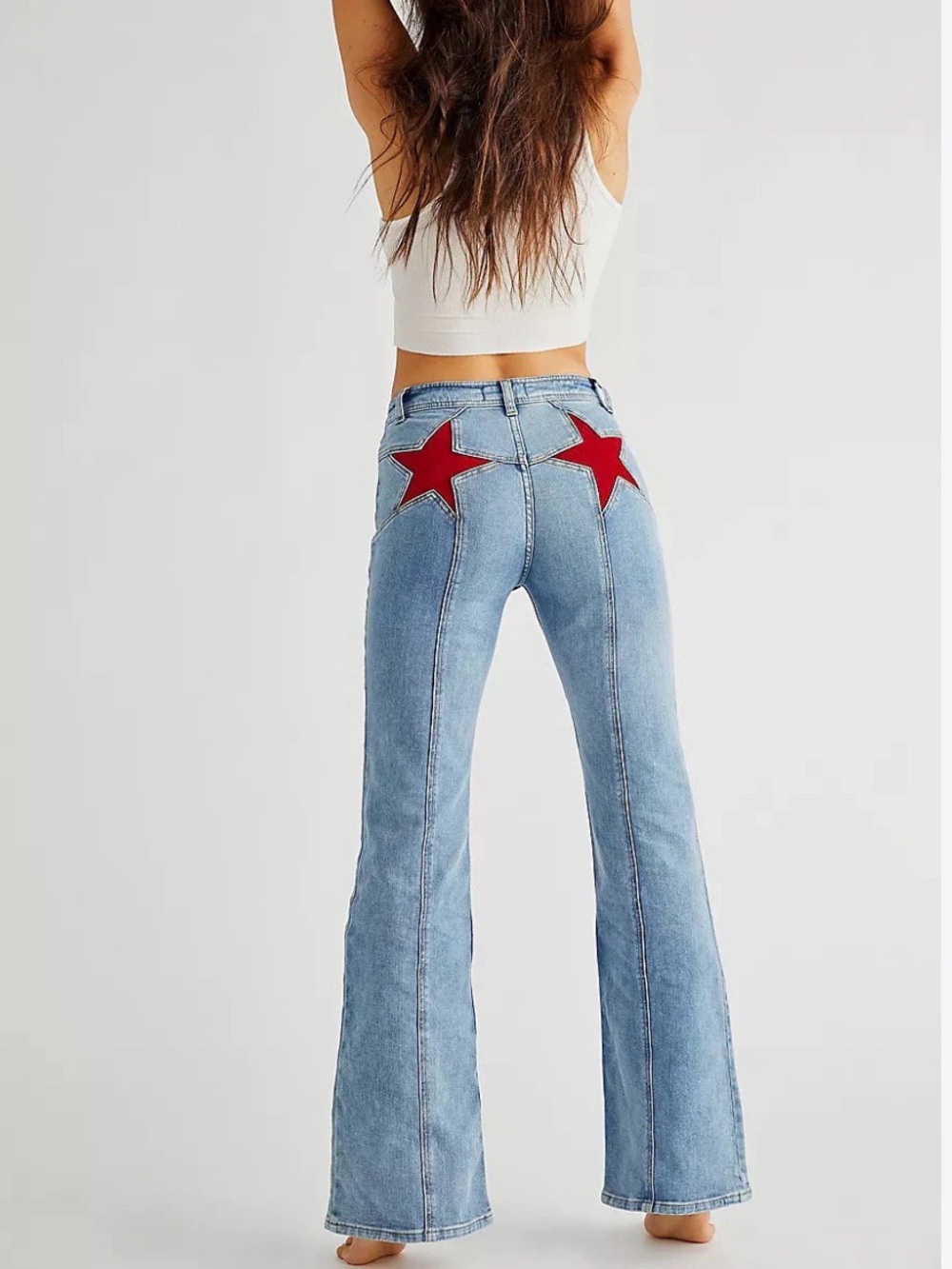 Free People We The Free Firecracker Flare Jeans with Red Stars Size 24